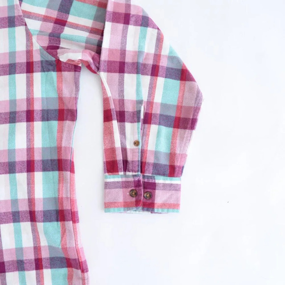 Lands' End Purple Teal Checker Pattern Button Down Traditional Fit Cotton Shirt - Picture 11 of 13